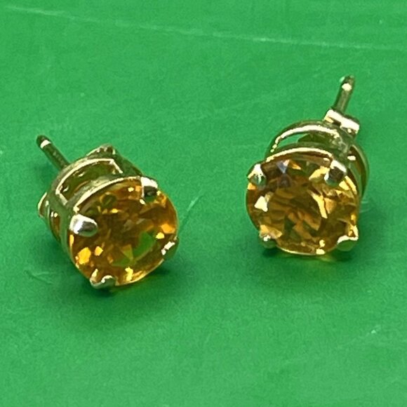 Estate 14K Gold Citrine Orange Stud Earrings Mexico Hallmarked Fine Jewelry VTG - Picture 7 of 10